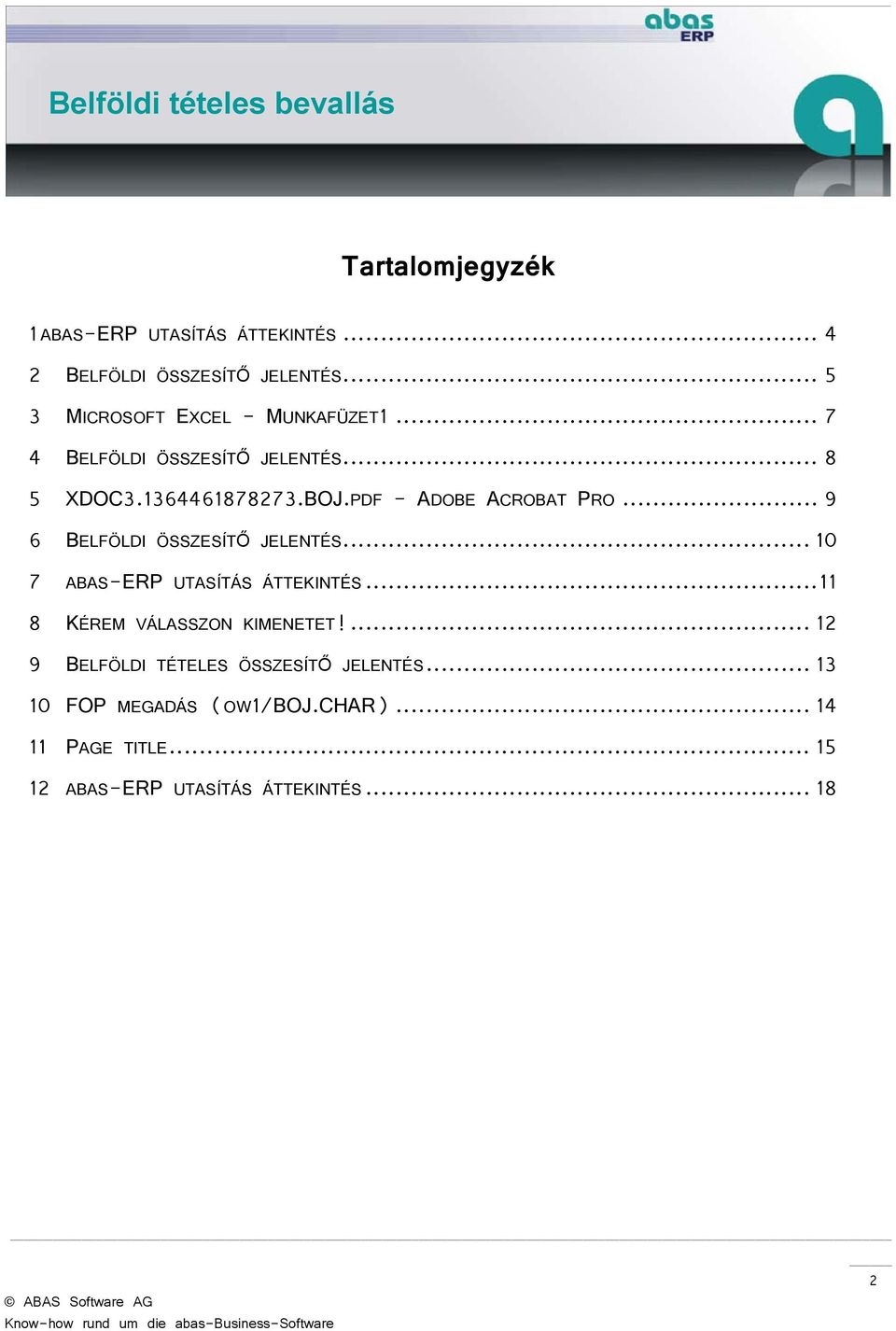 PDF - ADOBE ACROBAT PRO... 9 6 BELFÖLDI ÖSSZESÍTŐ JELENTÉS... 10 7 ABAS-ERP UTASÍTÁS ÁTTEKINTÉS.