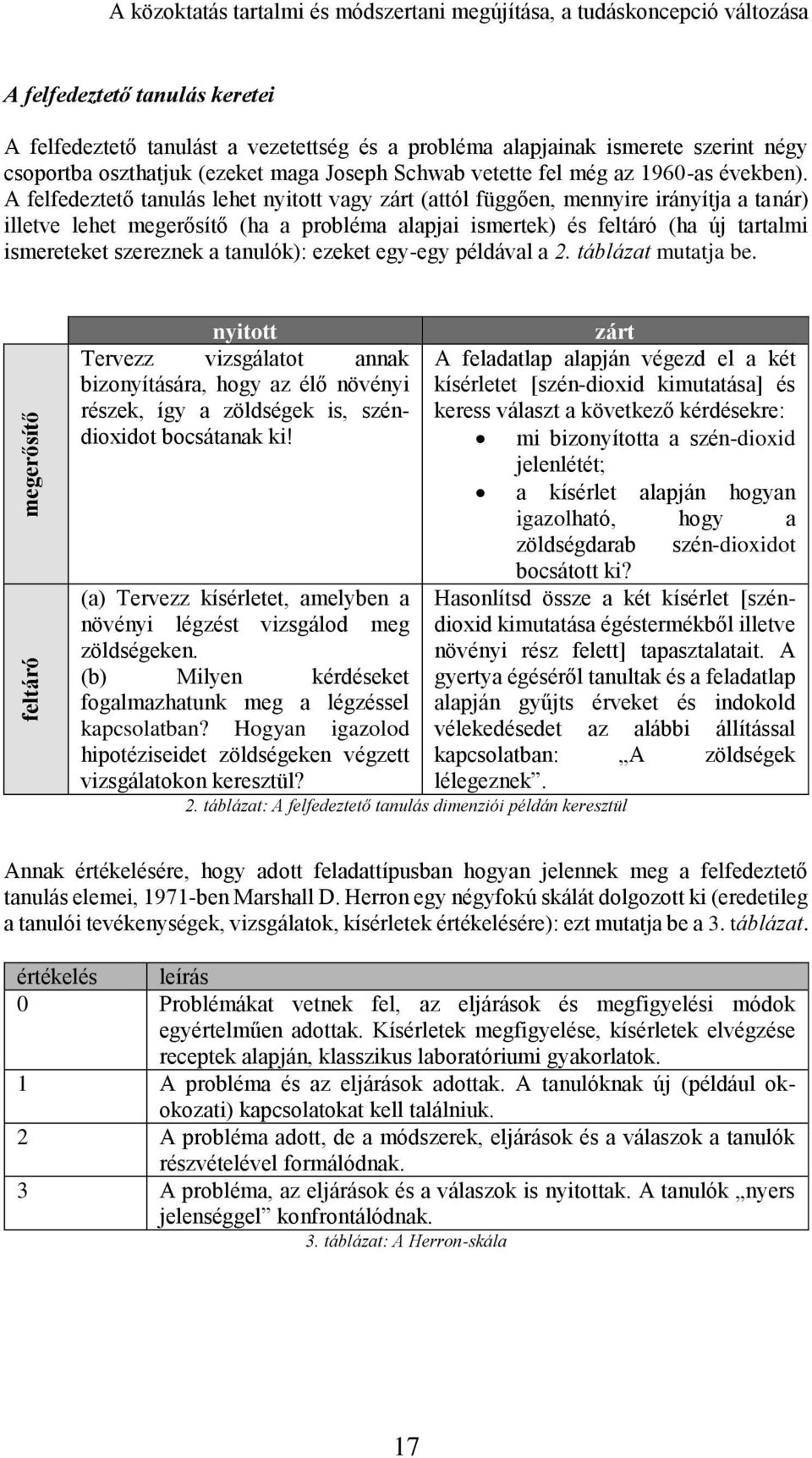 A felfedeztető tanulás lehet nyitott vagy zárt (attól függően, mennyire irányítja a tanár) illetve lehet megerősítő (ha a probléma alapjai ismertek) és feltáró (ha új tartalmi ismereteket szereznek a