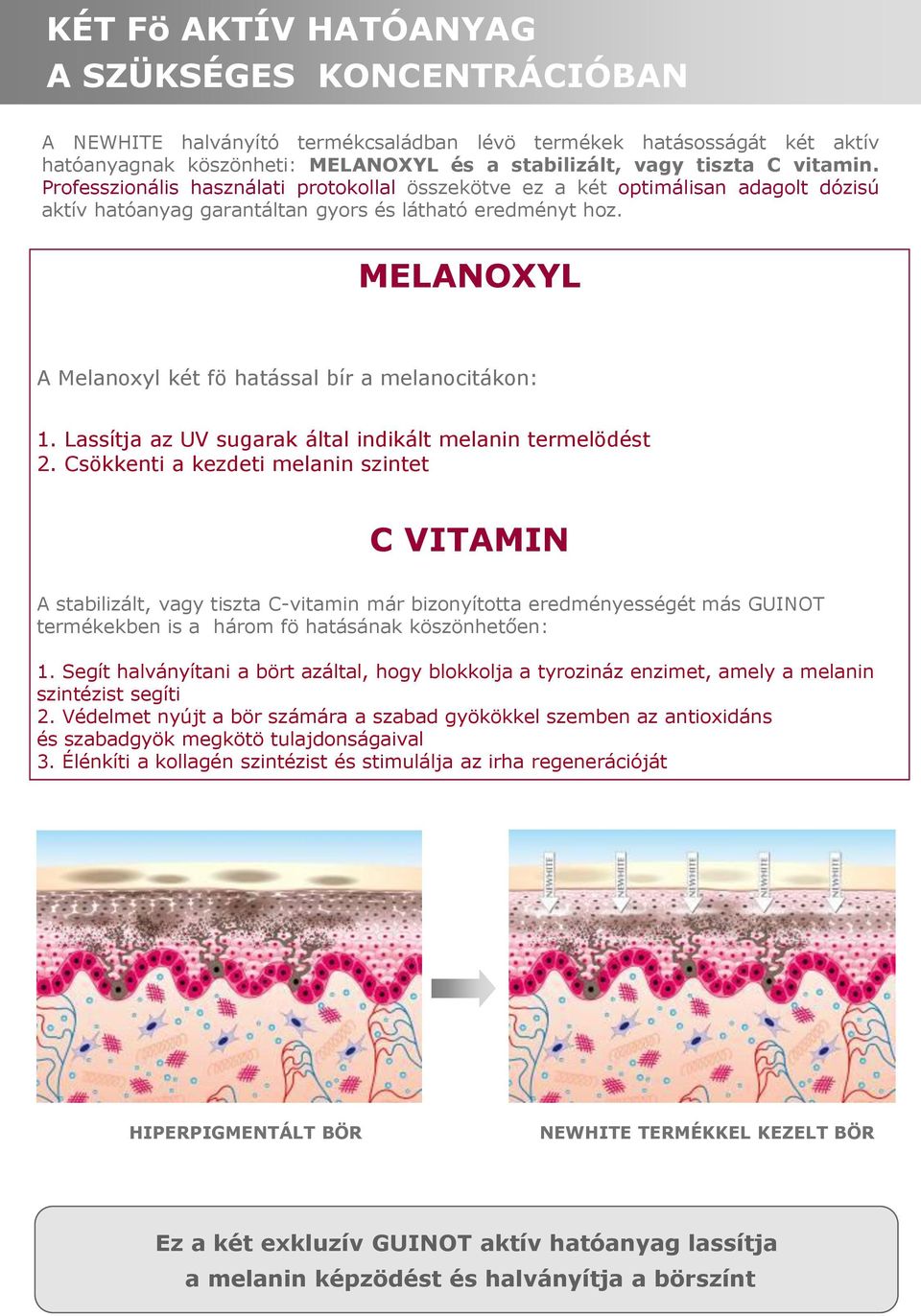 MELANOXYL A Melanoxyl két fö hatással bír a melanocitákon: 1. Lassítja az UV sugarak által indikált melanin termelödést 2.