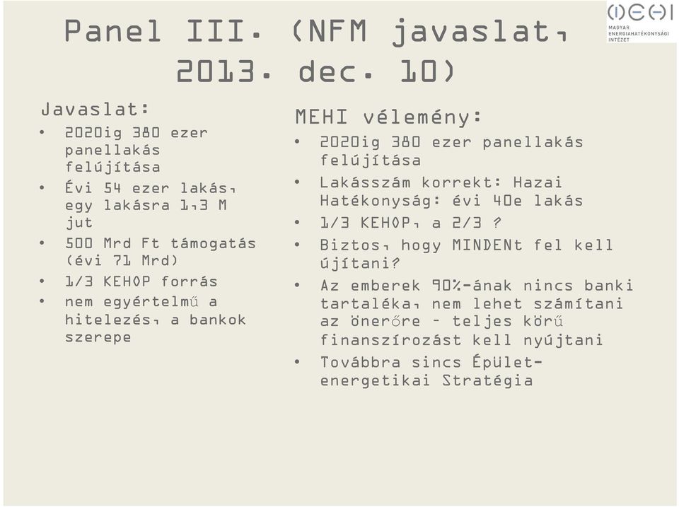 Mrd) 1/3 KEHOP forrás nem egyértelmű a hitelezés, a bankok szerepe 2013. dec.