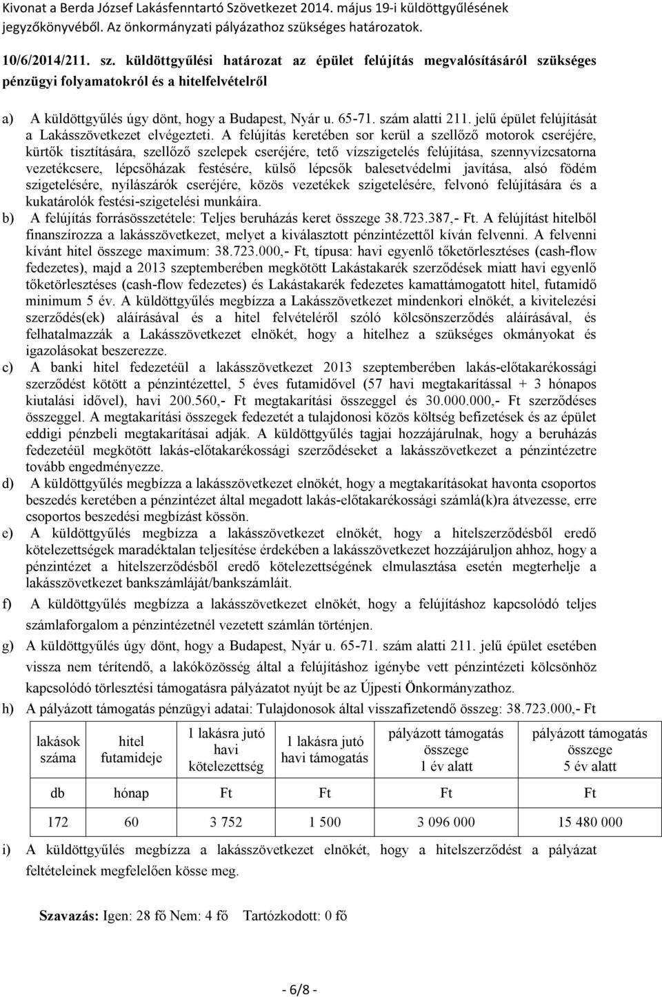 A felújítás keretében sor kerül a szellőző motorok cseréjére, kürtők tisztítására, szellőző szelepek cseréjére, tető vízszigetelés felújítása, szennyvízcsatorna vezetékcsere, lépcsőházak festésére,