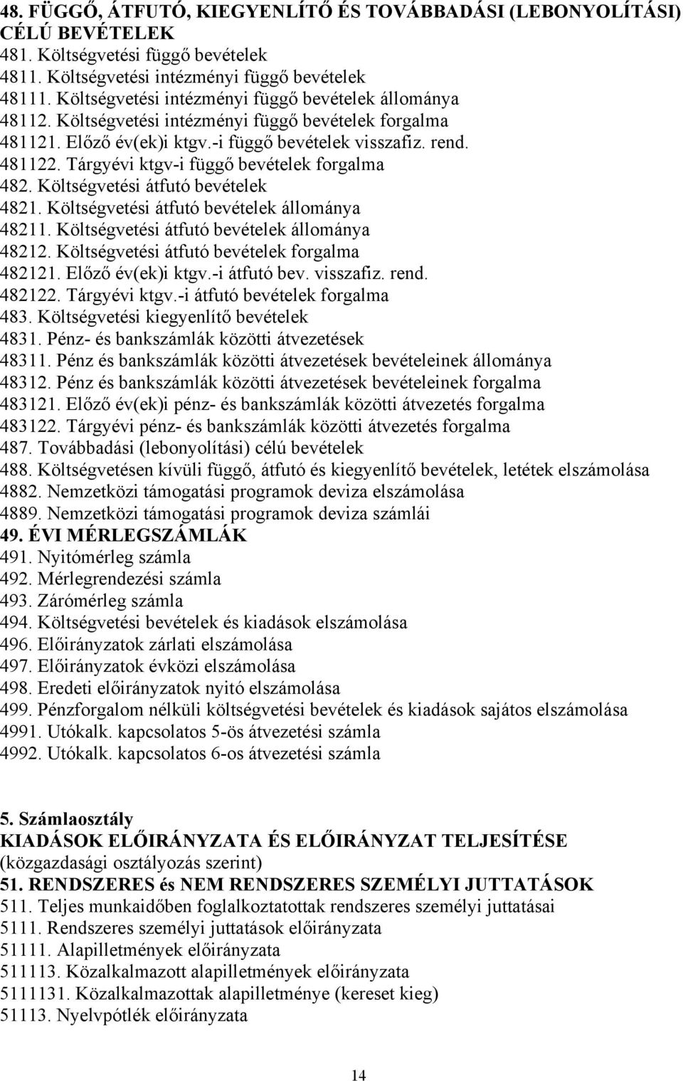 Tárgyévi ktgv-i függő bevételek forgalma 482. Költségvetési átfutó bevételek 4821. Költségvetési átfutó bevételek állománya 48211. Költségvetési átfutó bevételek állománya 48212.