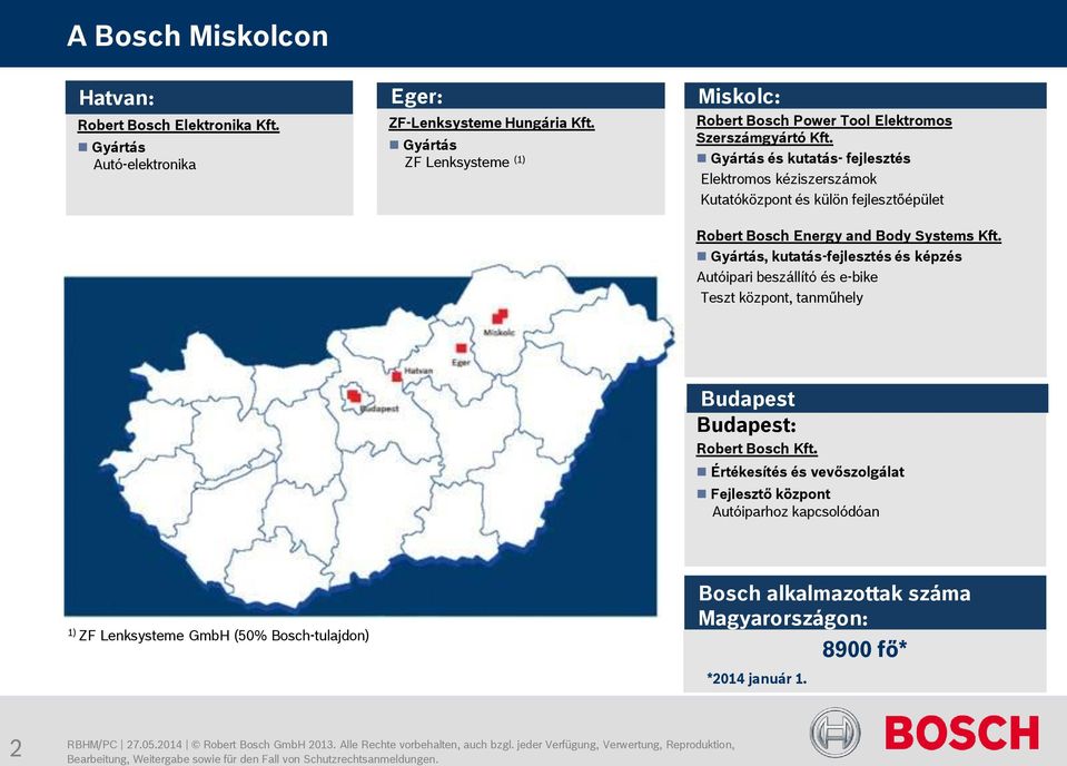 Gyártás és kutatás- fejlesztés Elektromos kéziszerszámok Kutatóközpont és külön fejlesztőépület Robert Bosch Energy and Body Systems Kft.