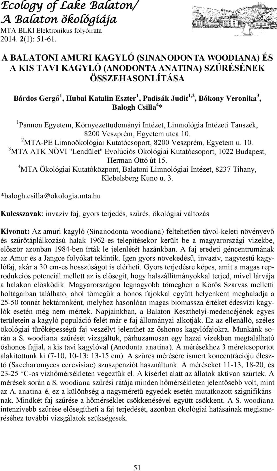 Ecology of Lake Balaton/ A Balaton ökológiája - PDF Ingyenes letöltés