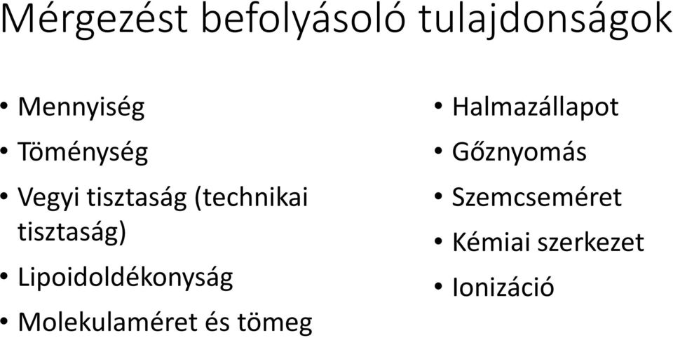Lipoidoldékonyság Molekulaméret és tömeg