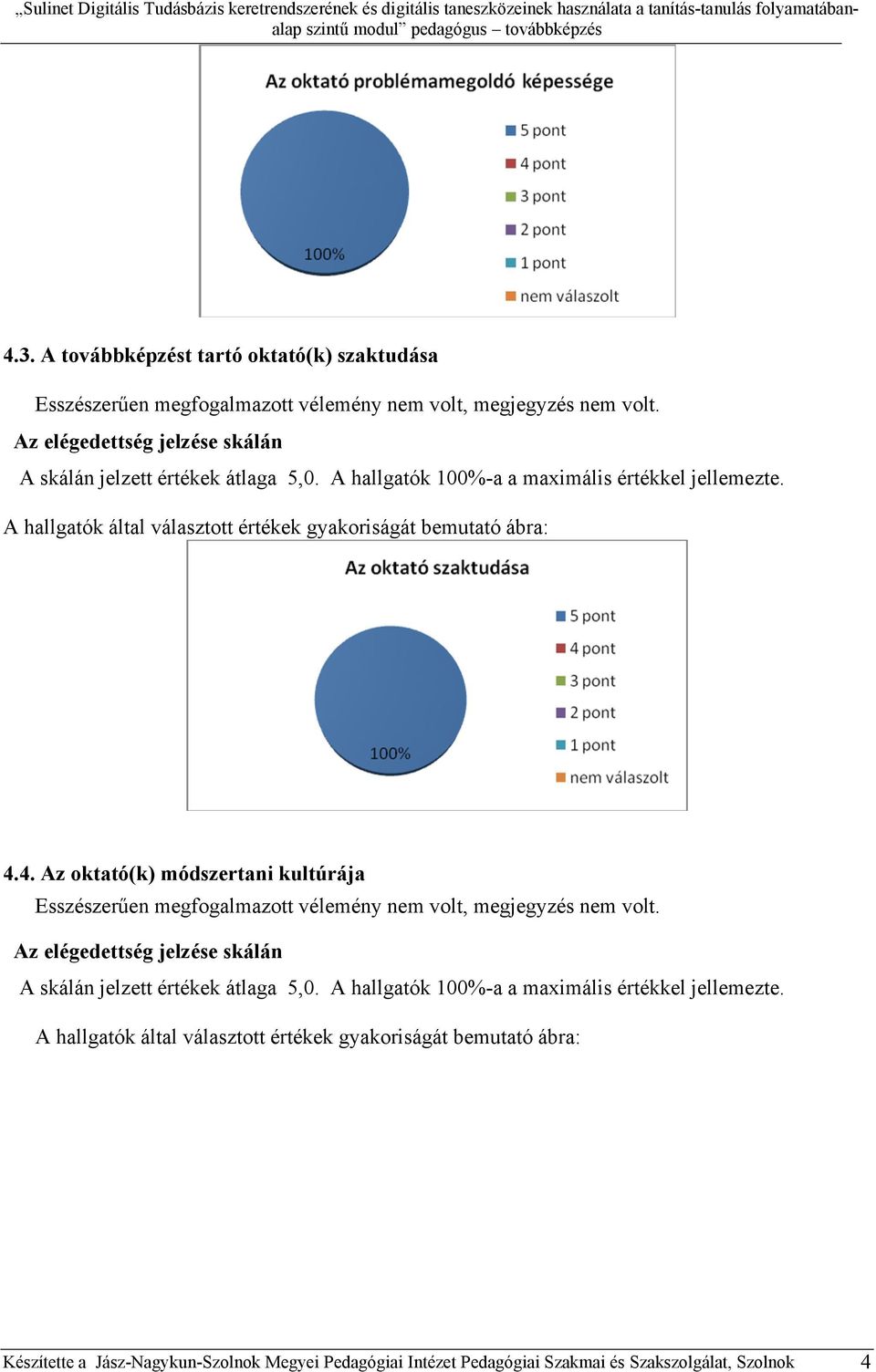 4. Az oktató(k) módszertani kultúrája Esszészerűen megfogalmazott vélemény nem