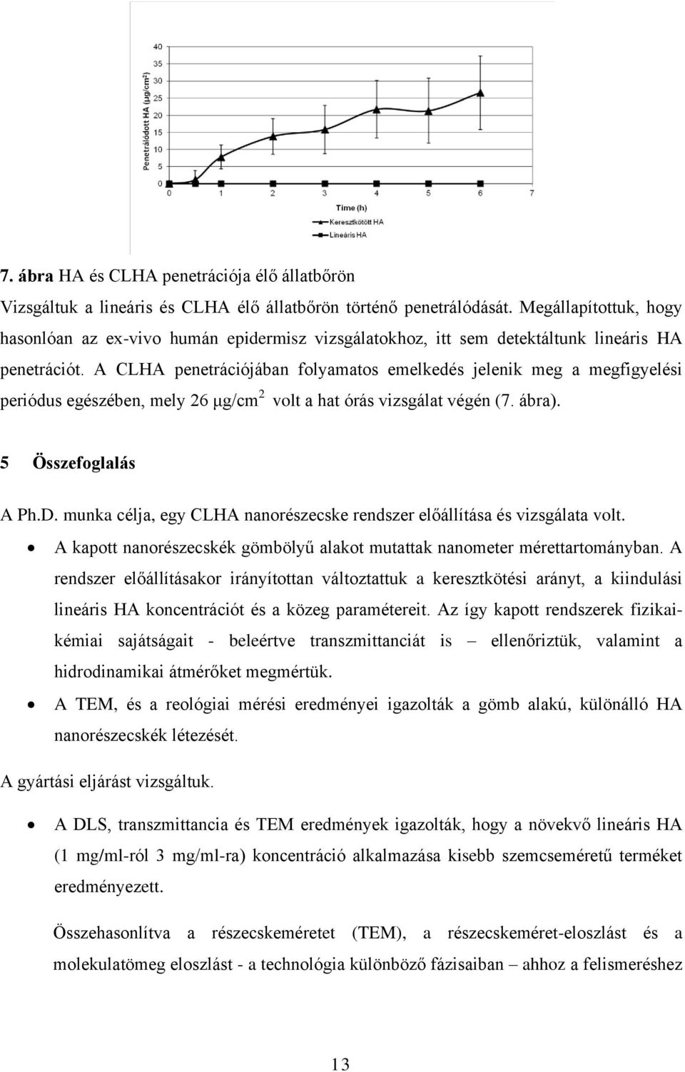 A CLHA penetrációjában folyamatos emelkedés jelenik meg a megfigyelési periódus egészében, mely 26 μg/cm 2 volt a hat órás vizsgálat végén (7. ábra). 5 Összefoglalás A Ph.D.