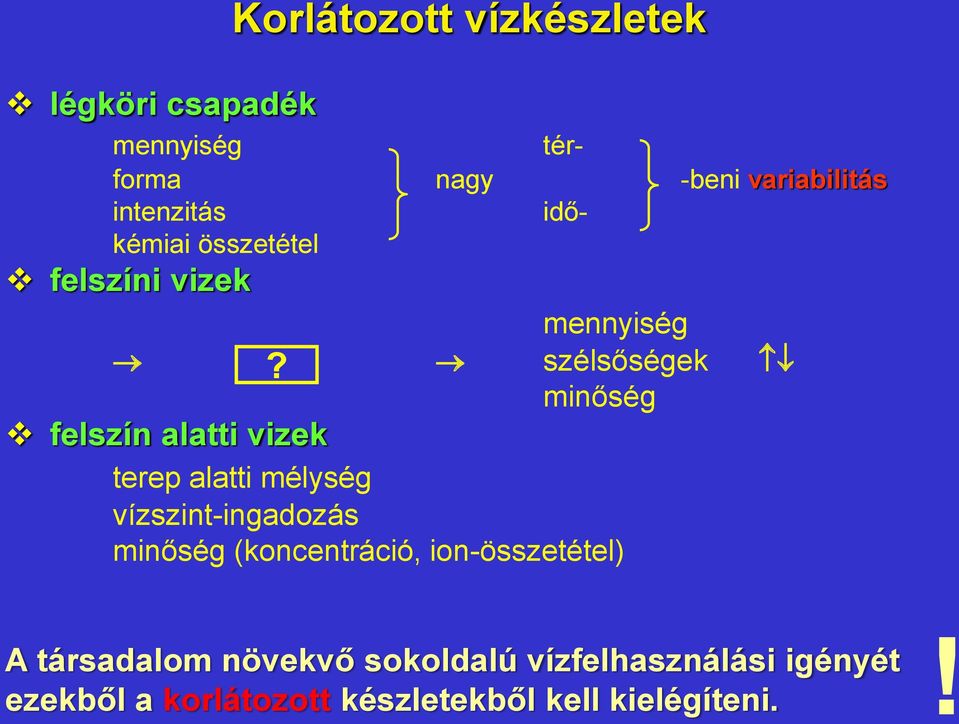 szélsőségek minőség felszín alatti vizek terep alatti mélység vízszint-ingadozás minőség