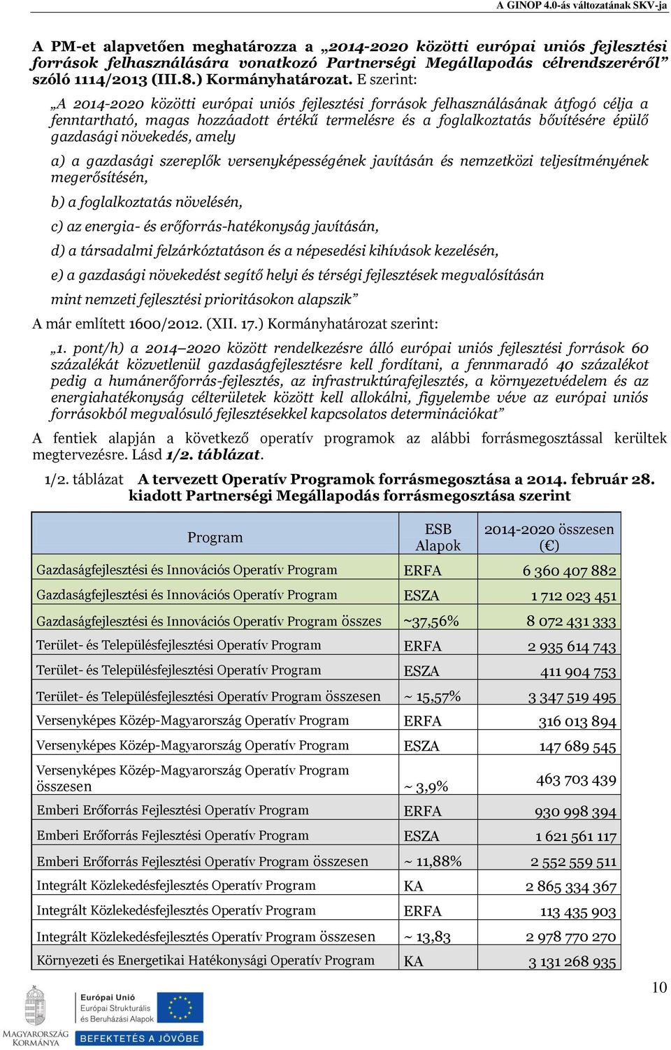 növekedés, amely a) a gazdasági szereplők versenyképességének javításán és nemzetközi teljesítményének megerősítésén, b) a foglalkoztatás növelésén, c) az energia- és erőforrás-hatékonyság javításán,