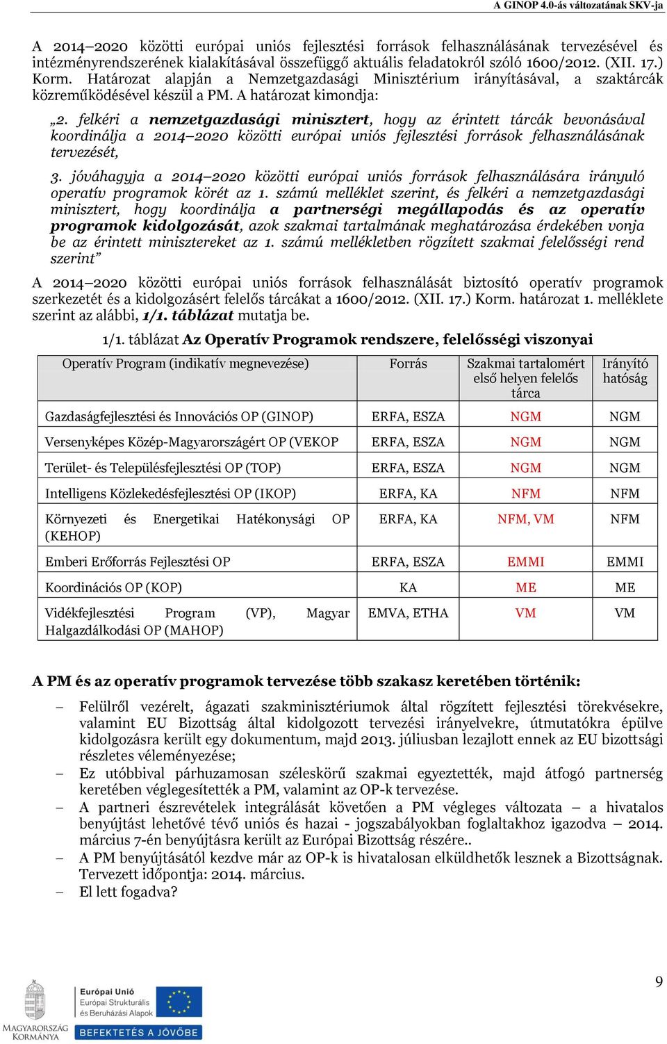 felkéri a nemzetgazdasági minisztert, hogy az érintett tárcák bevonásával koordinálja a 2014 2020 közötti európai uniós fejlesztési források felhasználásának tervezését, 3.