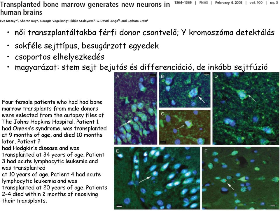 Patient 1 had Omenn s syndrome, was transplanted at 9 months of age, and died 10 months later. Patient 2 had Hodgkin s disease and was transplanted at 34 years of age.