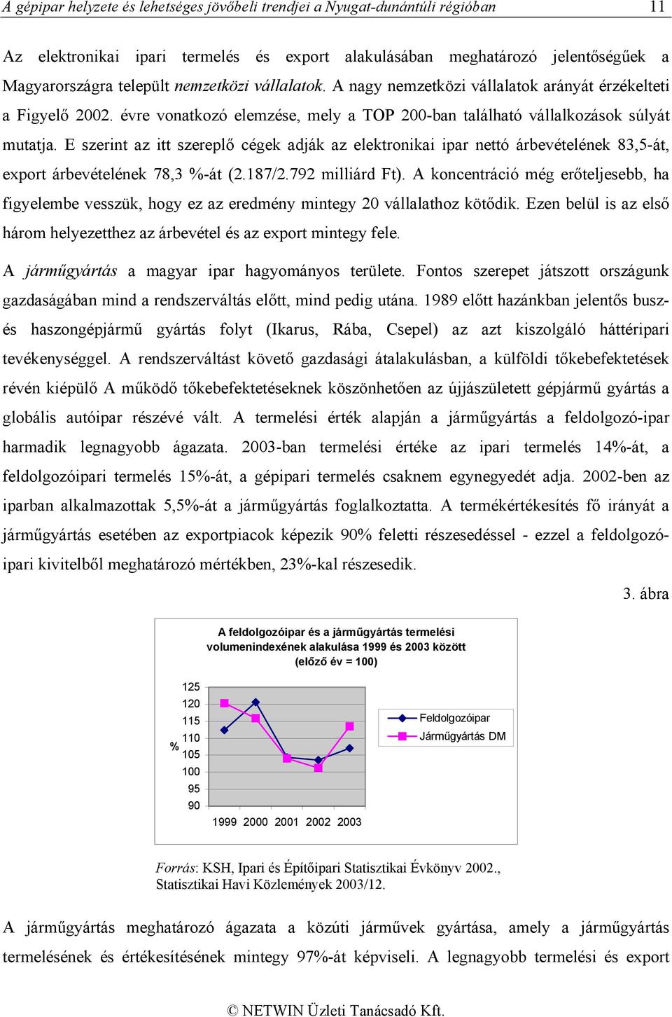 E szerint az itt szereplő cégek adják az elektronikai ipar nettó árbevételének 83,5-át, export árbevételének 78,3 %-át (2.187/2.792 milliárd Ft).
