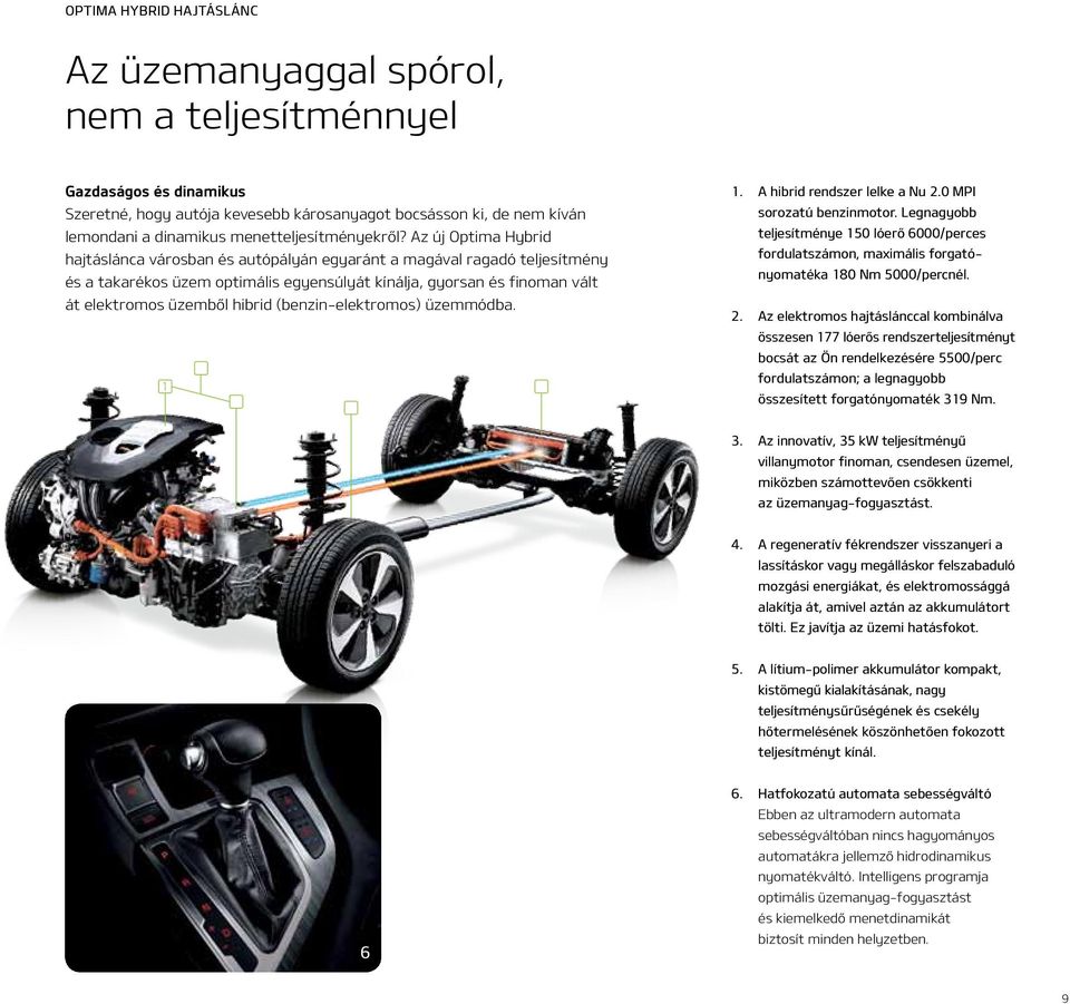 Az új Optima Hybrid hajtáslánca városban és autópályán egyaránt a magával ragadó teljesítmény és a takarékos üzem optimális egyensúlyát kínálja, gyorsan és finoman vált át elektromos üzemből hibrid