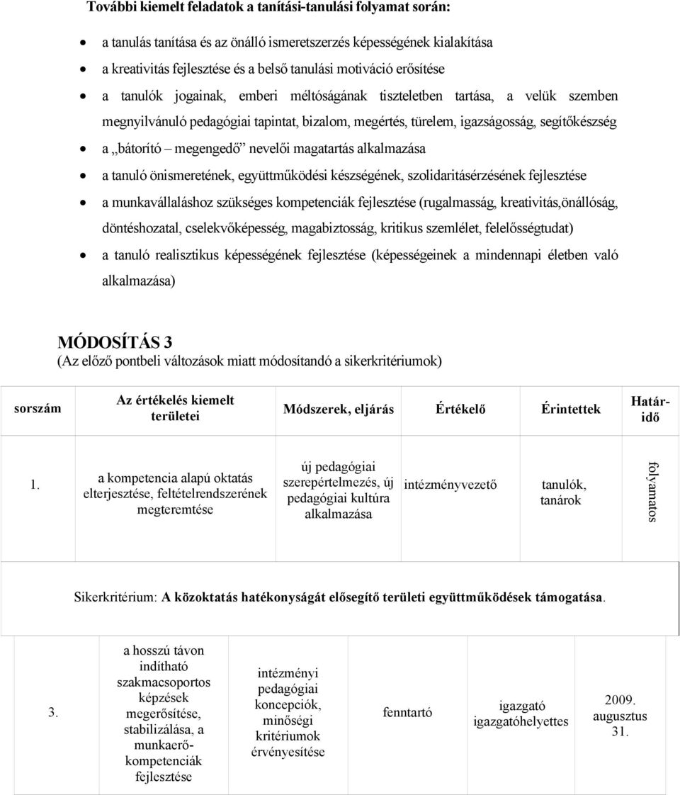 magatartás alkalmazása a tanuló önismeretének, együttműködési készségének, szolidaritásérzésének fejlesztése a munkavállaláshoz szükséges kompetenciák fejlesztése (rugalmasság, kreativitás,önállóság,