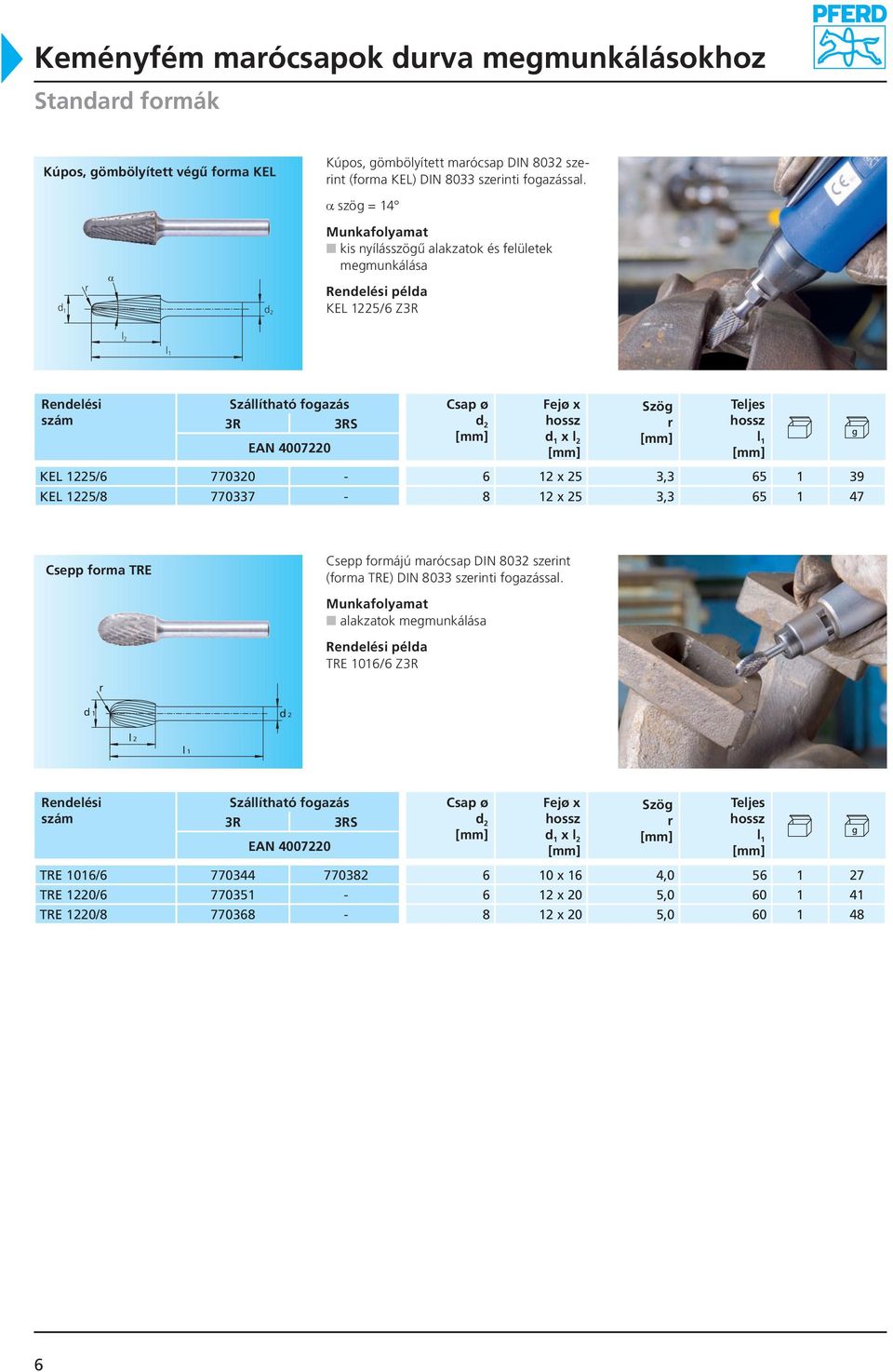 a szög = 14 α d 1 kis nyílásszögű alakzatok és felületek megmunkálása példa KEL 1225/6 Z Fejø x Szög KEL 1225/6 770320-6 12 x 25 3,3 65 1 39 KEL 1225/8