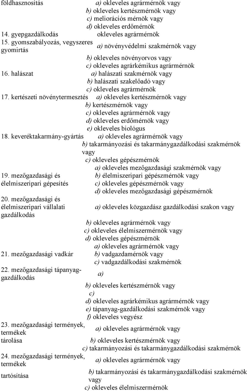 halászat a) halászati szakmérnök b) halászati szakelıadó c) okleveles agrármérnök 17.