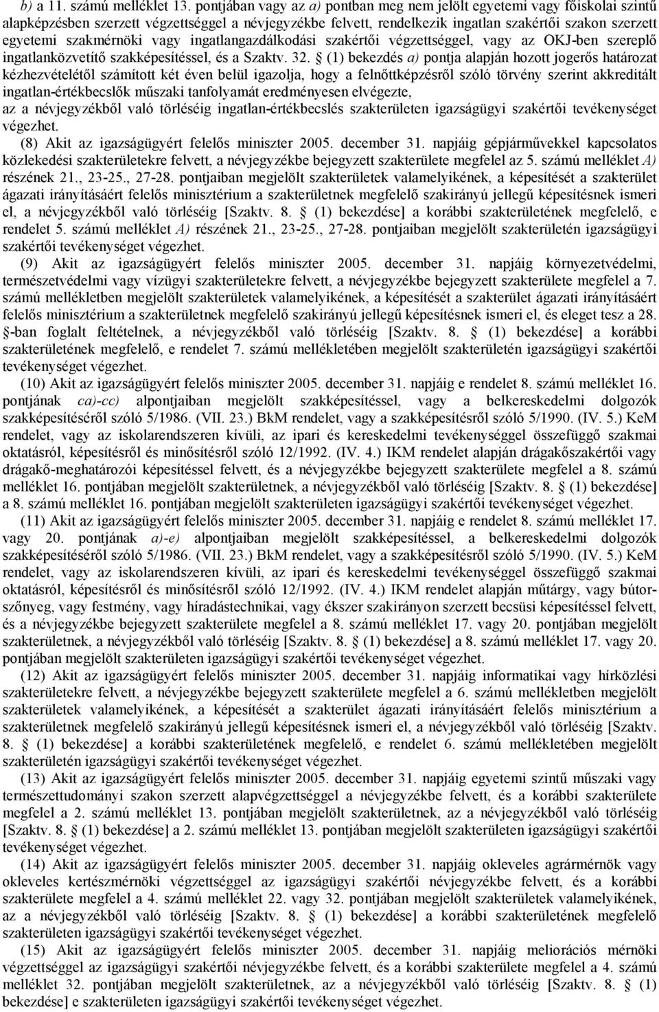 ingatlangazdálkodási szakértıi végzettséggel, az OKJ-ben szereplı ingatlanközvetítı szakképesítéssel, és a Szaktv. 32.