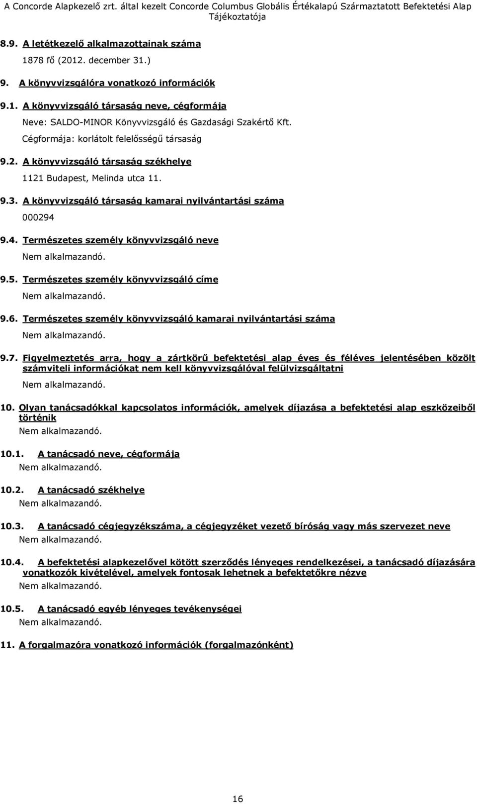 9.4. Természetes személy könyvvizsgáló neve 9.5. Természetes személy könyvvizsgáló címe 9.6. Természetes személy könyvvizsgáló kamarai nyilvántartási száma 9.7.