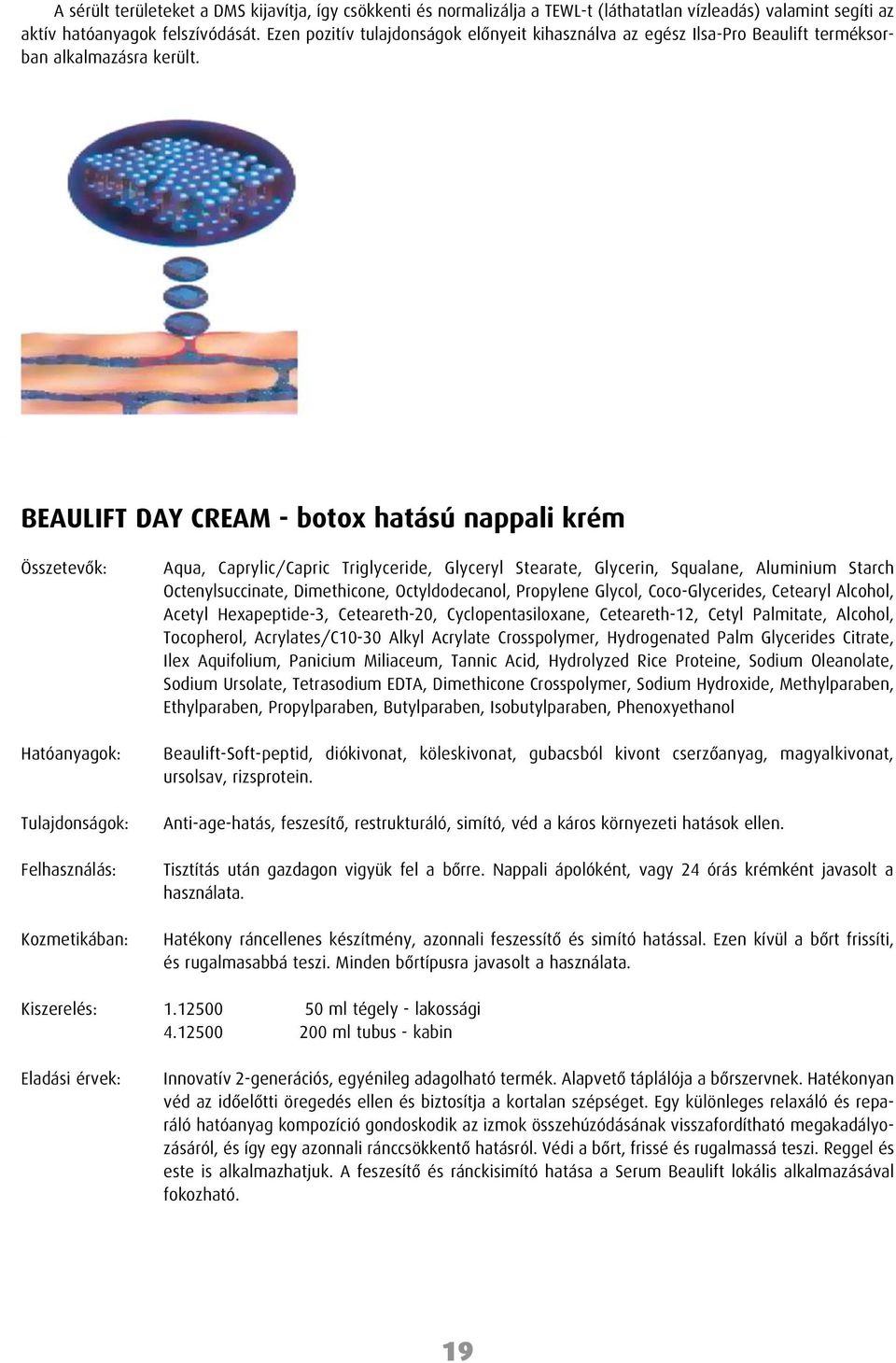 BEAULIFT DAY CREAM - botox hatású nappali krém Aqua, Caprylic/Capric Triglyceride, Glyceryl Stearate, Glycerin, Squalane, Aluminium Starch Octenylsuccinate, Dimethicone, Octyldodecanol, Propylene