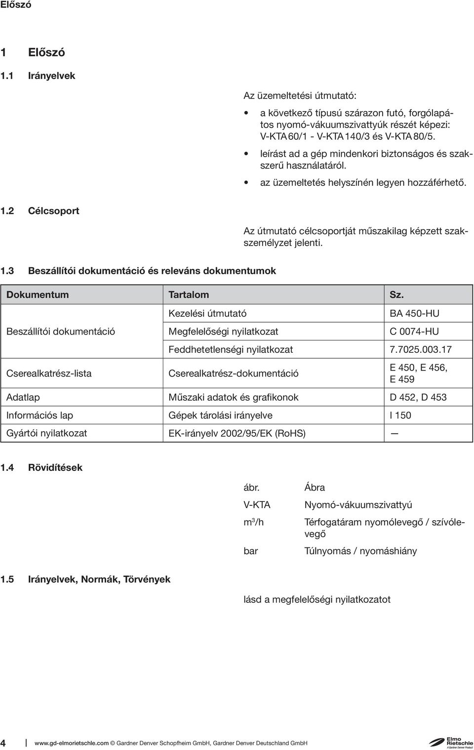 1.3 Beszállítói dokumentáció és releváns dokumentumok Dokumentum Tartalom Sz.