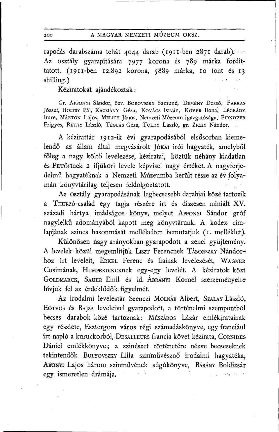 BOROVSZKY Samuné, DEMÉNY Dezső, FARKAS József, HoiTSY Pál, KACZIÁNY Géza, KOVÁCS István, KÖVÉR Ilona, LÉGRÁDY Imre, MÁRTON Lajos, MELICH János, Nemzeti Múzeum igazgatósága, PIRNITZER Frigyes, RÉTHY