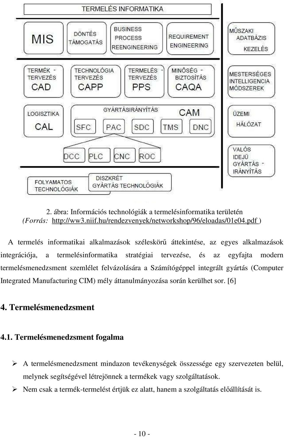 szemlélet felvázolására a Számítógéppel integrált gyártás (Computer Integrated Manufacturing CIM) mély áttanulmányozása során kerülhet sor. [6] 4. Termelésmenedzsment 4.1.