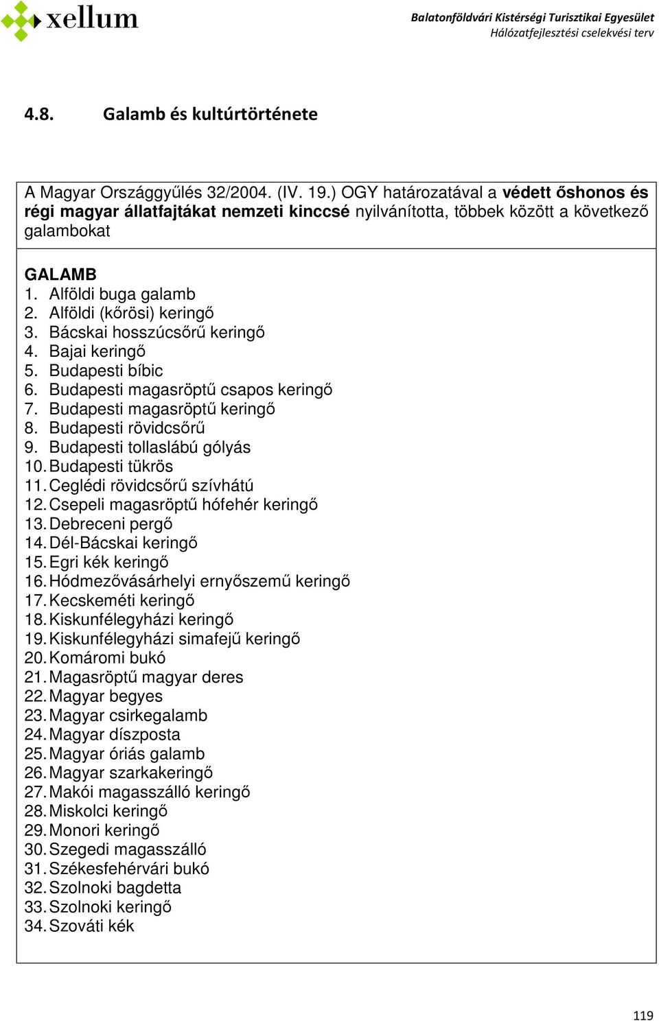 Bácskai hosszúcsırő keringı 4. Bajai keringı 5. Budapesti bíbic 6. Budapesti magasröptő csapos keringı 7. Budapesti magasröptő keringı 8. Budapesti rövidcsırő 9. Budapesti tollaslábú gólyás 10.