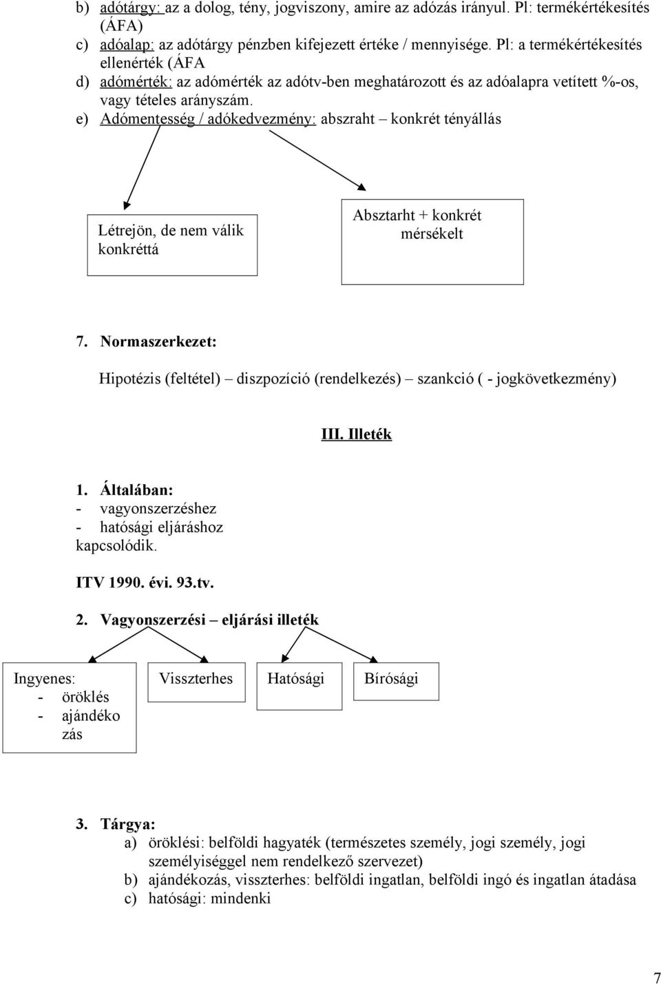 e) Adómentesség / adókedvezmény: abszraht konkrét tényállás Létrejön, de nem válik konkréttá Absztarht + konkrét mérsékelt 7.