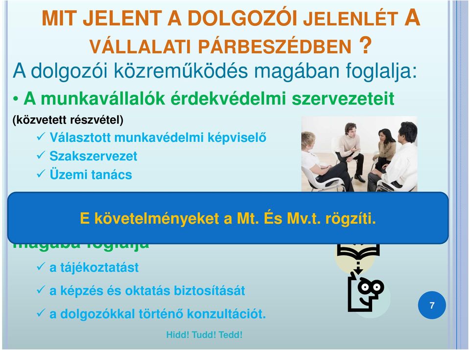 részvétel) Választott munkavédelmi képviselő Szakszervezet Üzemi tanács Valamint a közvetlen dolgozói