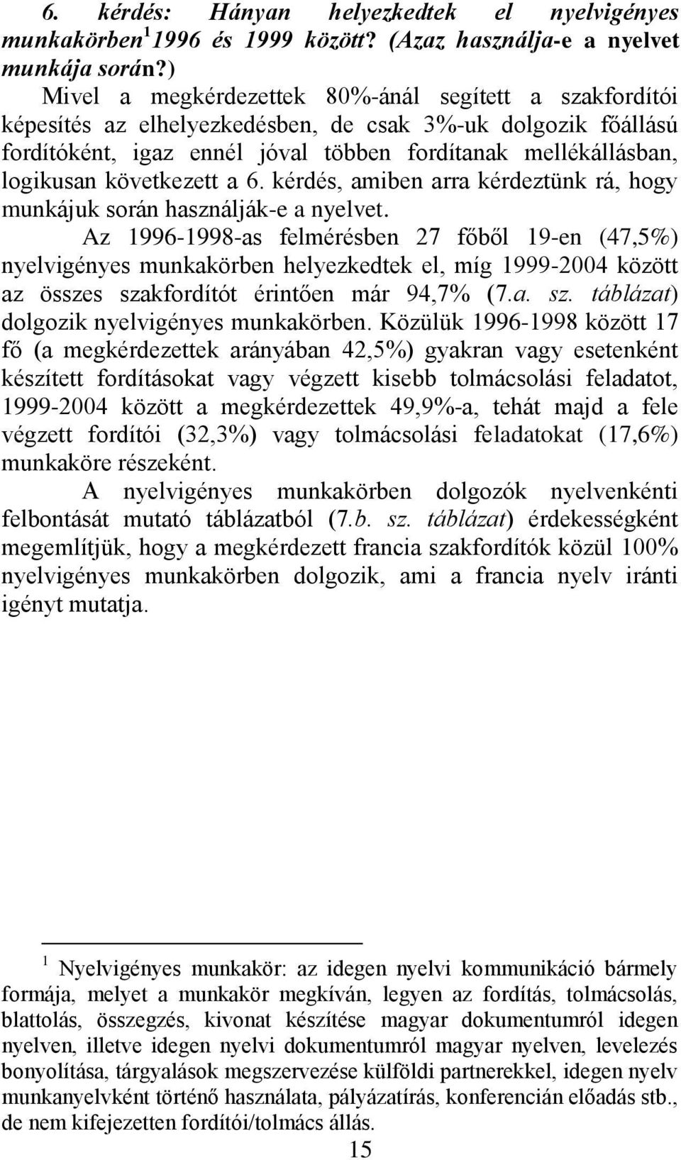 következett a 6. kérdés, amiben arra kérdeztünk rá, hogy munkájuk során használják-e a nyelvet.