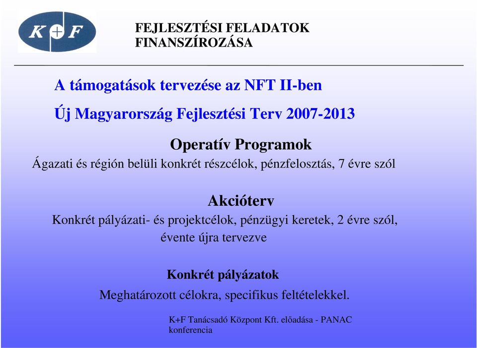 évre szól Akcióterv Konkrét pályázati- és projektcélok, pénzügyi keretek, 2 évre