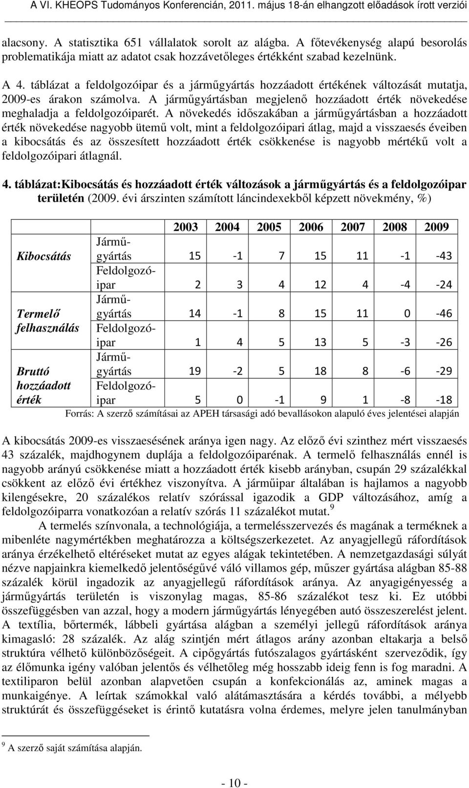 A növekedés időszakában a járműgyártásban a hozzáadott érték növekedése nagyobb ütemű volt, mint a feldolgozóipari átlag, majd a visszaesés éveiben a kibocsátás és az összesített hozzáadott érték