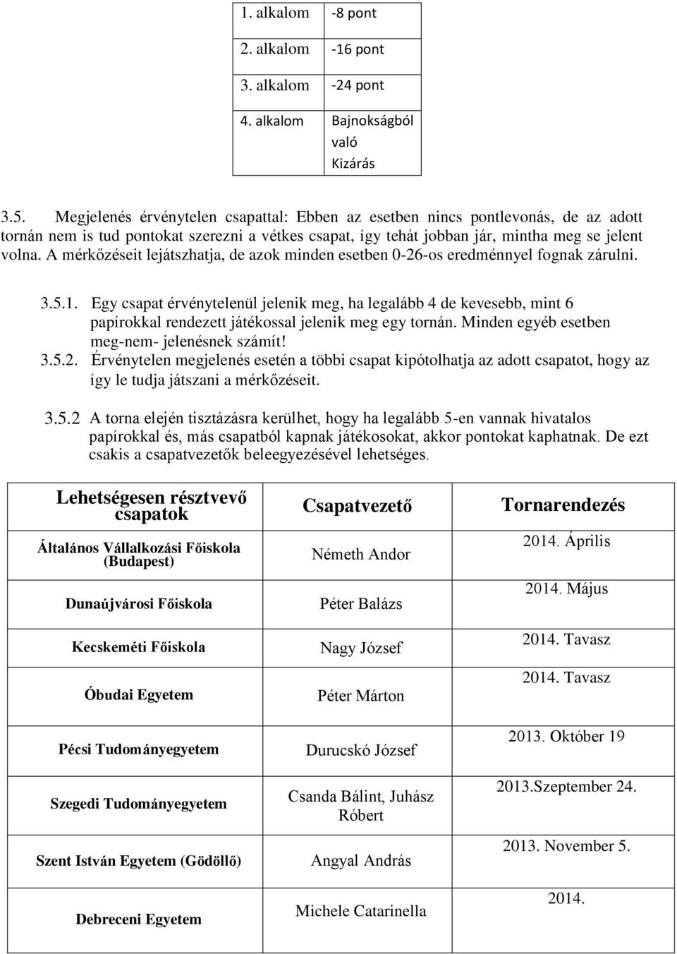 A mérkőzéseit lejátszhatja, de azok minden esetben 0-26-os eredménnyel fognak zárulni. 3.5.1.