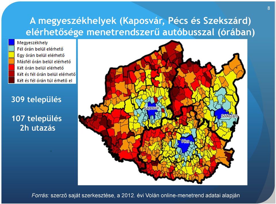 település 107 település 2h utazás Forrás: szerző saját