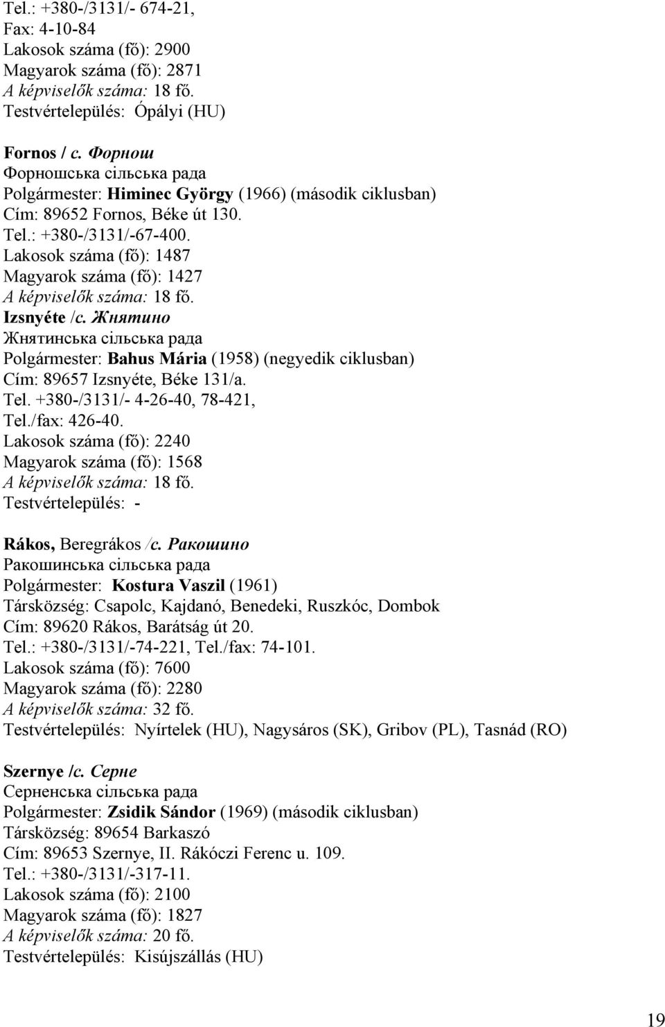 Lakosok száma (fő): 1487 Magyarok száma (fő): 1427 A képviselők száma: 18 fő. Izsnyéte /с.