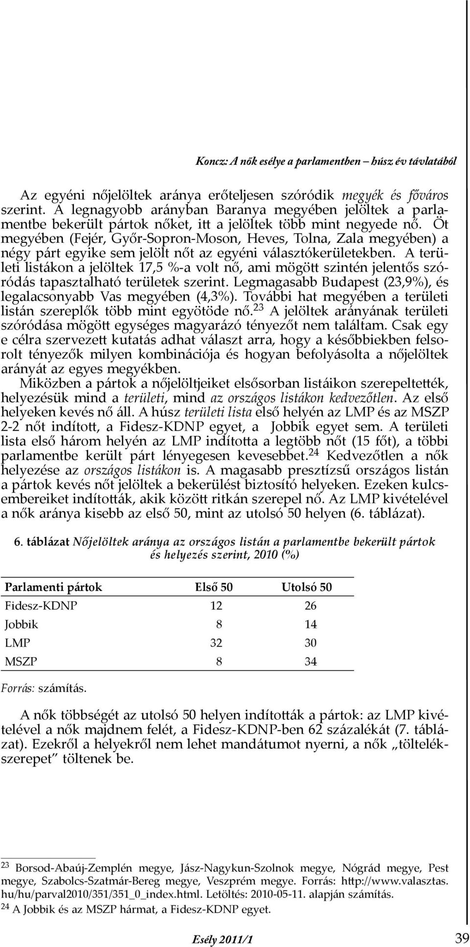 Öt megyében (Fejér, Győr-Sopron-Moson, Heves, Tolna, Zala megyében) a négy párt egyike sem jelölt nőt az egyéni választókerületekben.