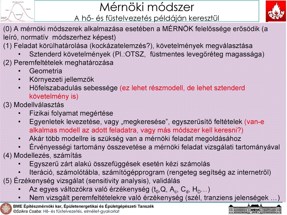 :OTSZ, füstmentes levegőréteg magassága) (2) Peremfeltételek meghatározása Geometria Környezeti jellemzők Hőfelszabadulás sebessége (ez lehet részmodell, de lehet sztenderd követelmény is) (3)