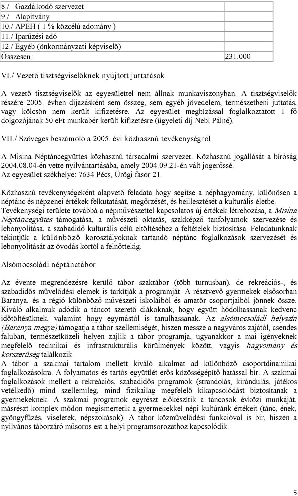 évben díjazásként sem összeg, sem egyéb jövedelem, természetbeni juttatás, vagy kölcsön nem került kifizetésre.