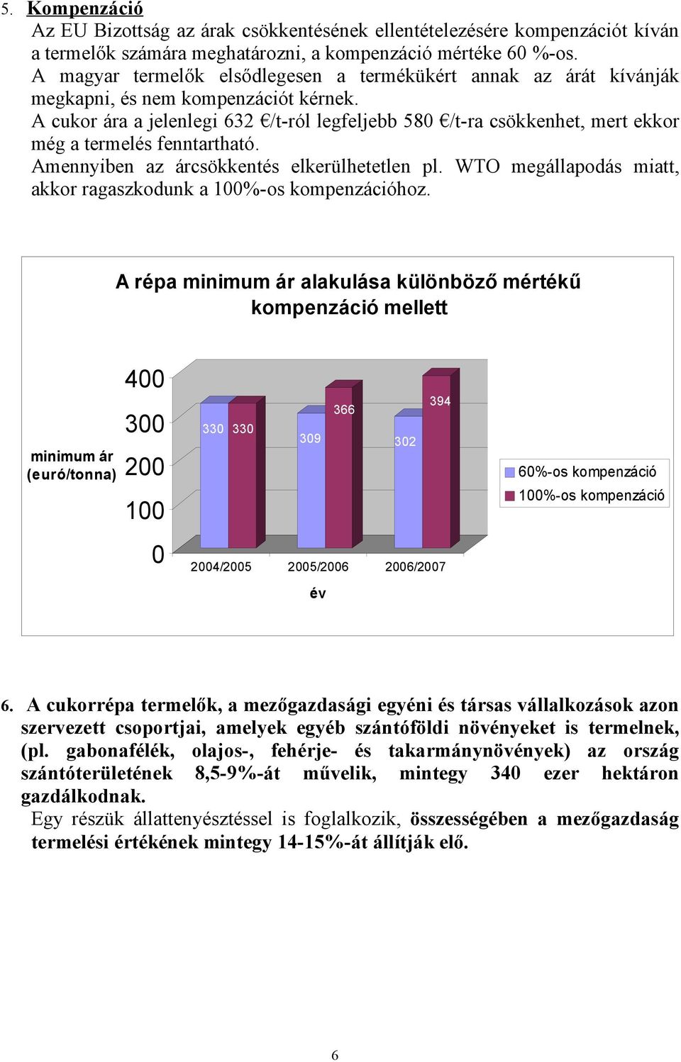 A cukor ára a jelenlegi 632 /t-ról legfeljebb 58 /t-ra csökkenhet, mert ekkor még a termelés fenntartható. Amennyiben az árcsökkentés elkerülhetetlen pl.