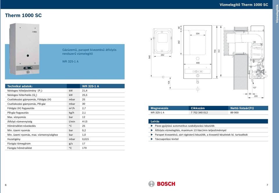 víznyomás bar 12 Átfolyó vízmennyiség l/min 4-13 Hőmérséklet-növekedés C 25 Min. üzemi nyomás bar 0,2 Min. üzemi nyomás, max.