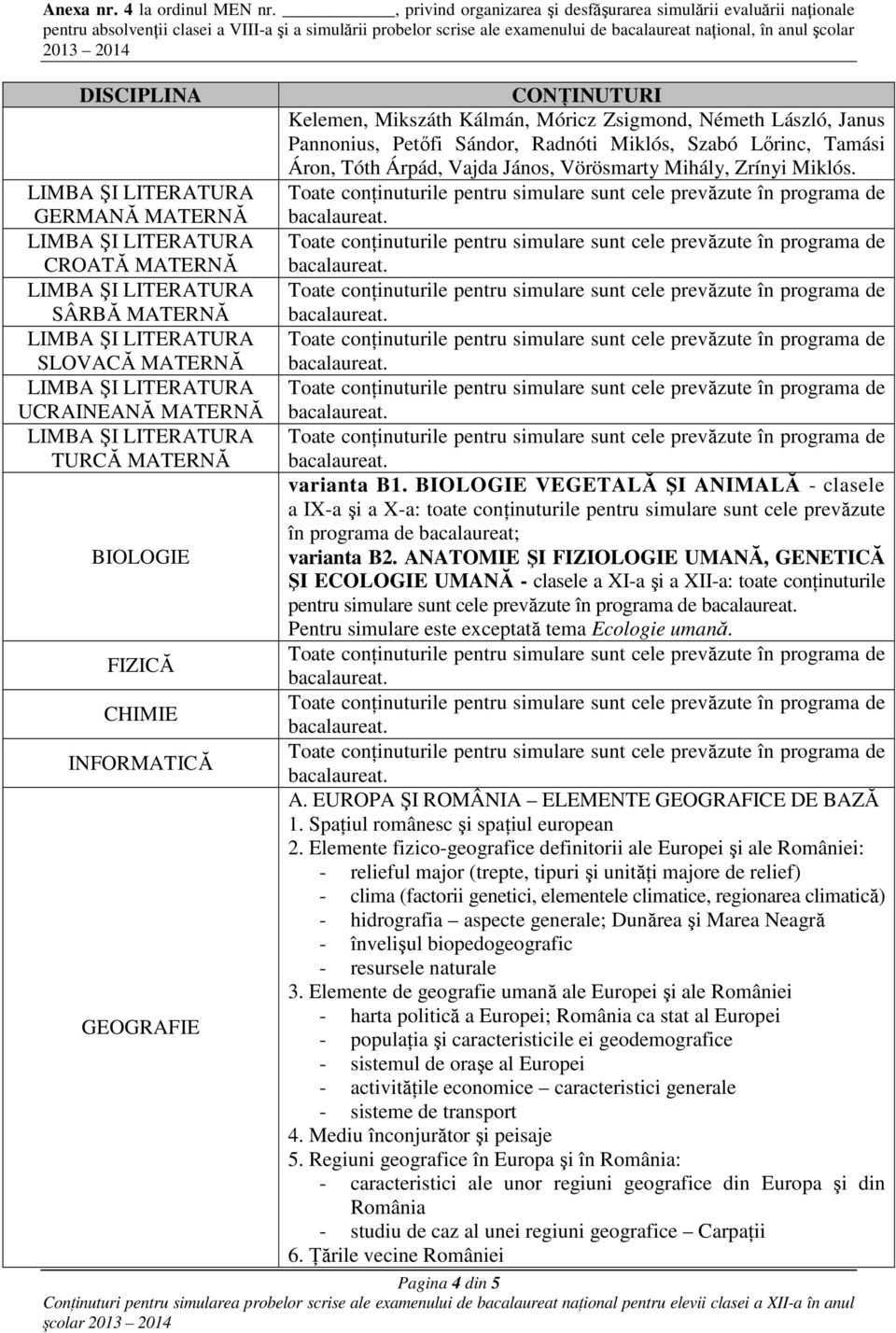 BIOLOGIE VEGETALĂ ŞI ANIMALĂ - clasele a IX-a şi a X-a: toate conţinuturile pentru simulare sunt cele prevăzute în programa de bacalaureat; varianta B2.
