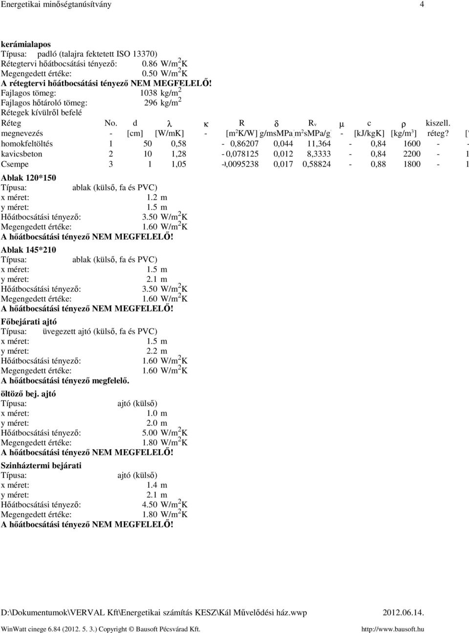 megnevezés - [cm] [W/mK] - [m 2 K/W] [g/msmpa] [m 2 smpa/g] - [kj/kgk] [kg/m 3 ] réteg?