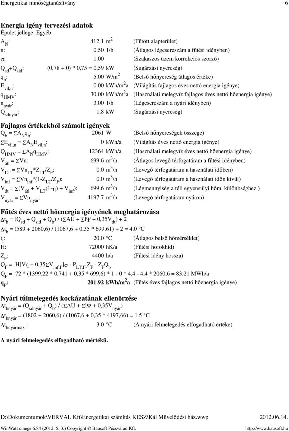 kwh/m 2 a (Világítás fajlagos éves nettó energia igénye) q HMV : 3. kwh/m 2 a (Használati melegvíz fajlagos éves nettó hőenergia igénye) n nyár : 3.