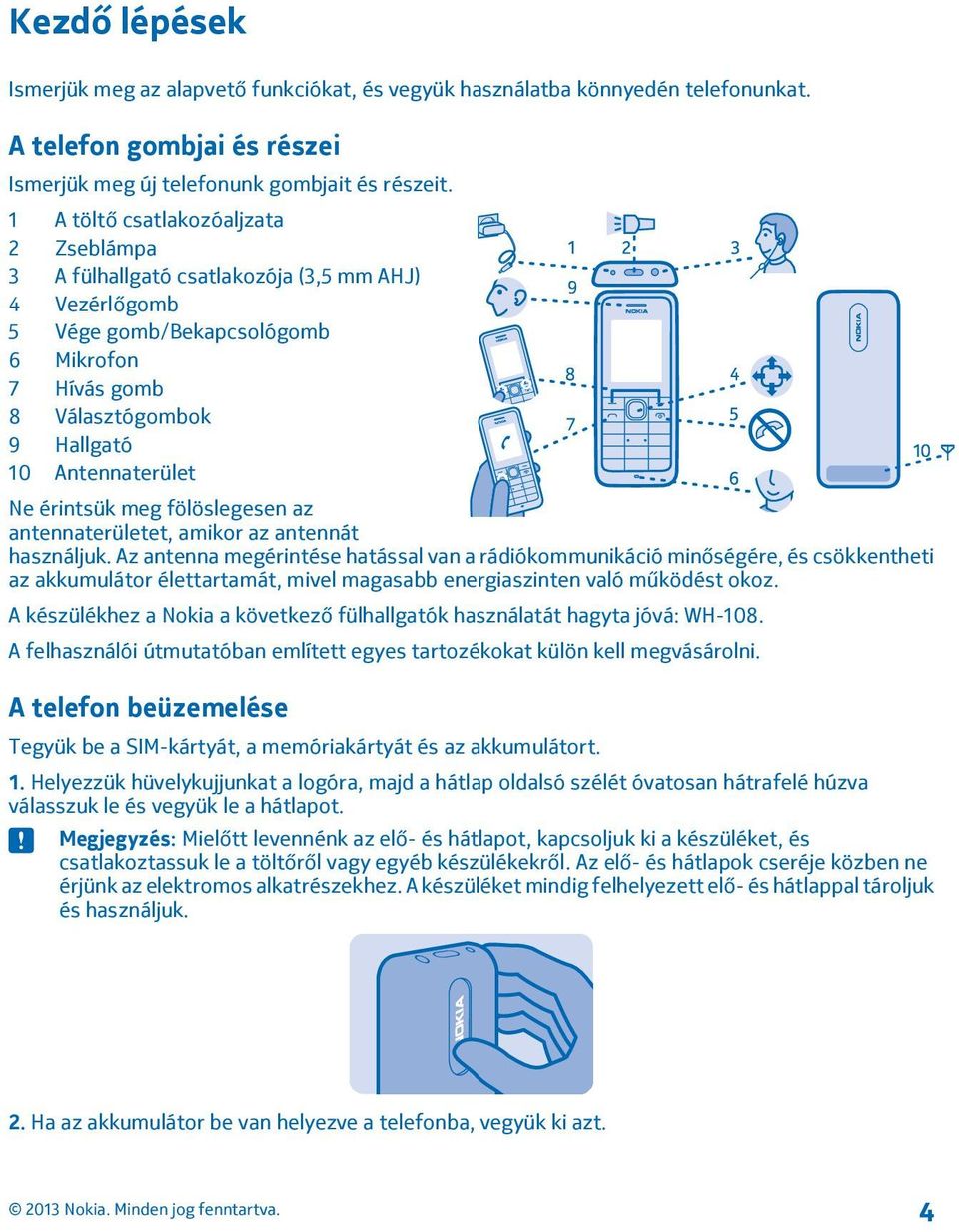 érintsük meg fölöslegesen az antennaterületet, amikor az antennát használjuk.