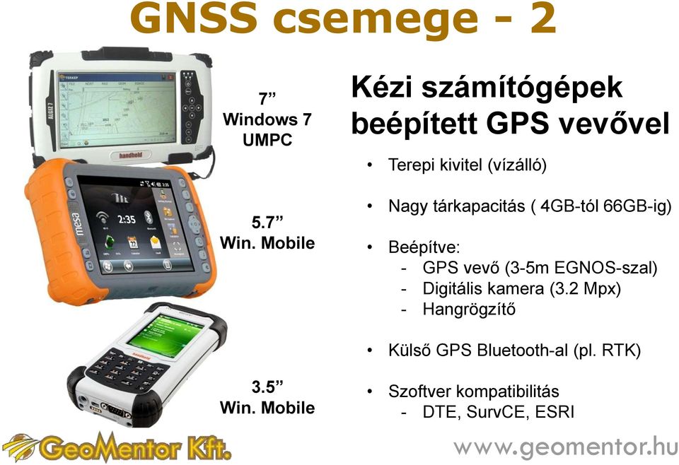 Mobile Kézi számítógépek beépített GPS vevővel Terepi kivitel (vízálló) Nagy