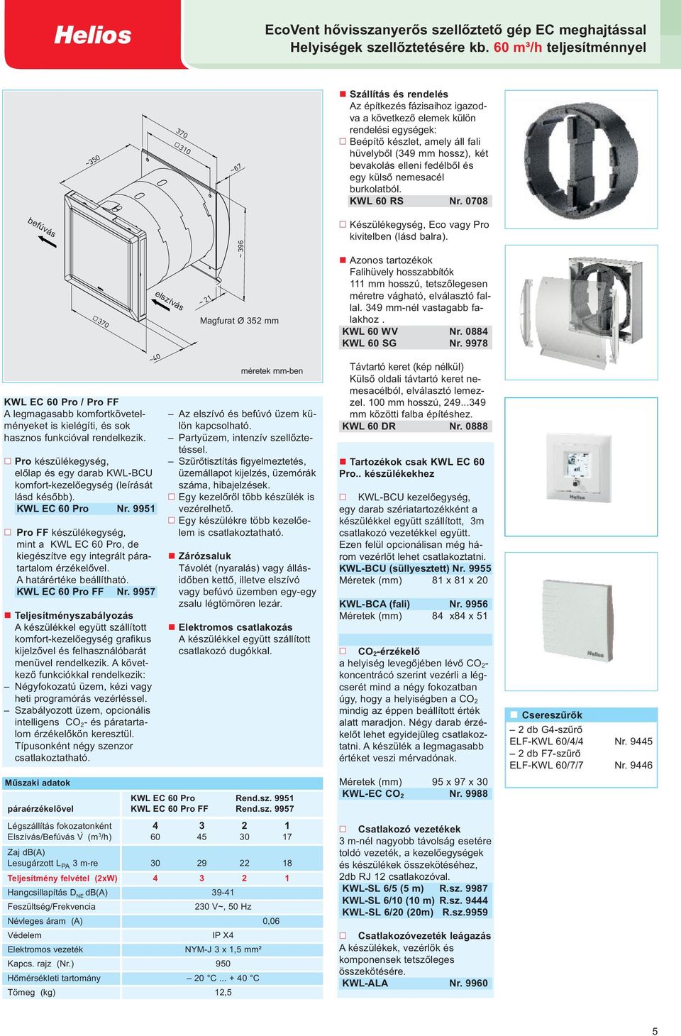 elleni fedélből és egy külső nemesacél burkolatból. KWL 60 RS Nr. 0708 befúvás KWL EC 60 Pro / Pro FF A legmagasabb komfortkövetelményeket is kielégíti, és sok hasznos funkcióval rendelkezik.