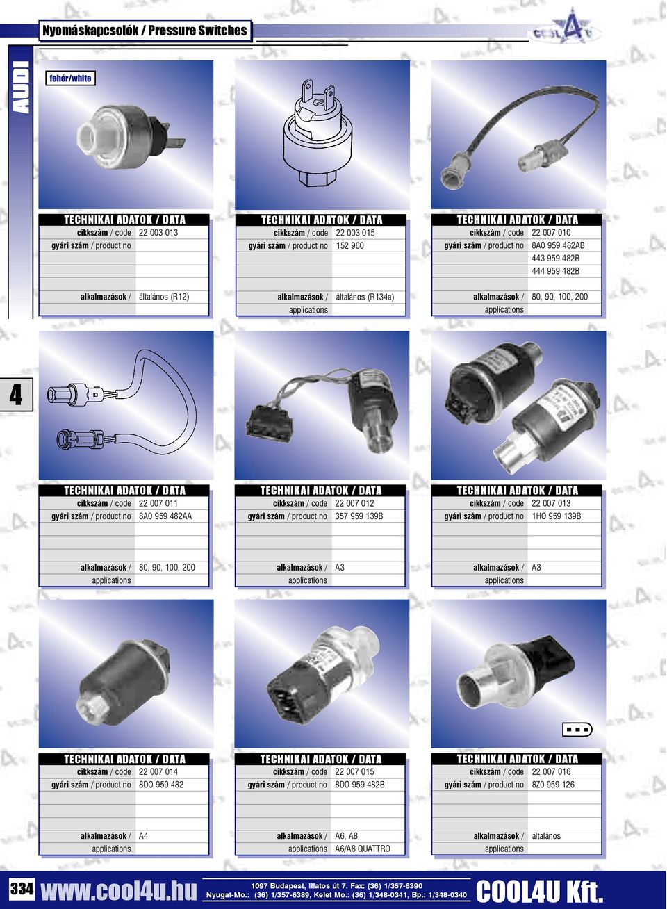 product no 8A0 959 82AA gyári szám / product no 357 959 139B gyári szám / product no 1HO 959 139B 80, 90, 100, 200 A3 A3 cikkszám / code 22 007 01 gyári szám / product