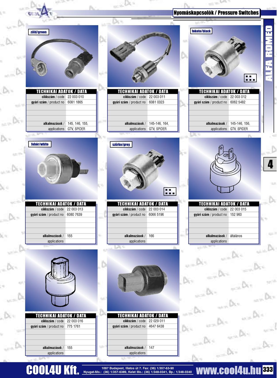 szám / product no 6080 7639 cikkszám / code 22 003 01 gyári szám / product no 6066 5196 cikkszám / code 22 003 015 gyári szám / product no 152 960 155 166 cikkszám / code 22