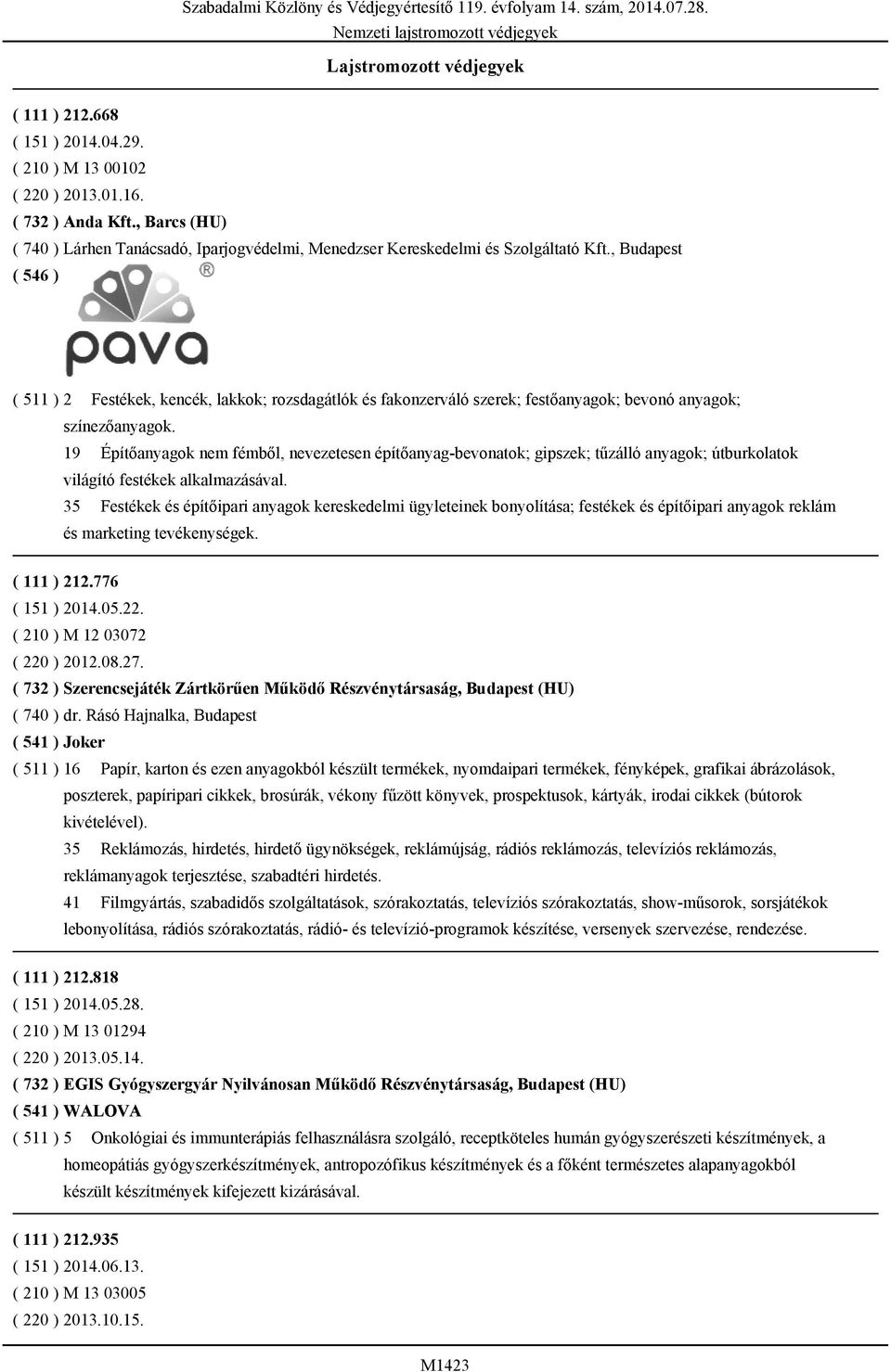 , Budapest ( 511 ) 2 Festékek, kencék, lakkok; rozsdagátlók és fakonzerváló szerek; festőanyagok; bevonó anyagok; színezőanyagok.