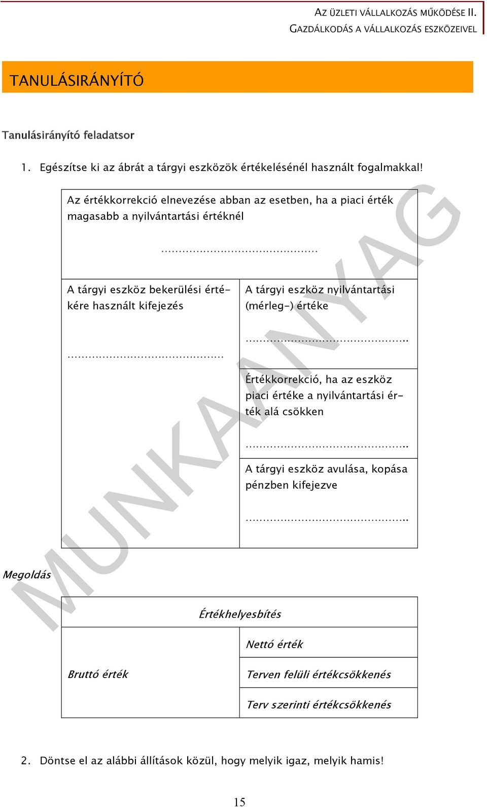 kifejezés A tárgyi eszköz nyilvántartási (mérleg-) értéke.. Értékkorrekció, ha az eszköz piaci értéke a nyilvántartási érték alá csökken.